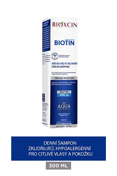 Bioxcin 300 ml Biotin denní šampon - zklidňující, hypoalergenní čistící pro citlivé vlasy a pokožku