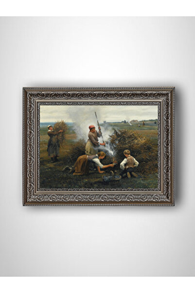 WoodyArts Tarlada Çalışan İnsanlar - Gri Vintage Çerçeve