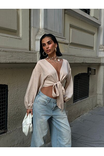 Les Séduisantes c.a. Λινό μπλουζάκι με διπλό στήθος με δέσιμο μπροστά