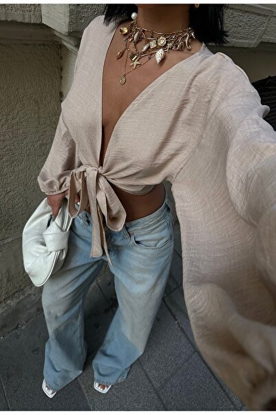 Les Séduisantes c.a. Λινό μπλουζάκι με διπλό στήθος με δέσιμο μπροστά