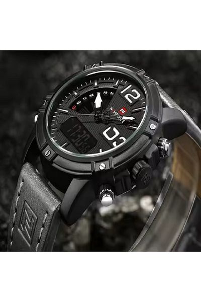 Naviforce 9095 Men's Luxury Quartz Watch – Genuine Leather Strap,– Elegant & Durable Timepiece