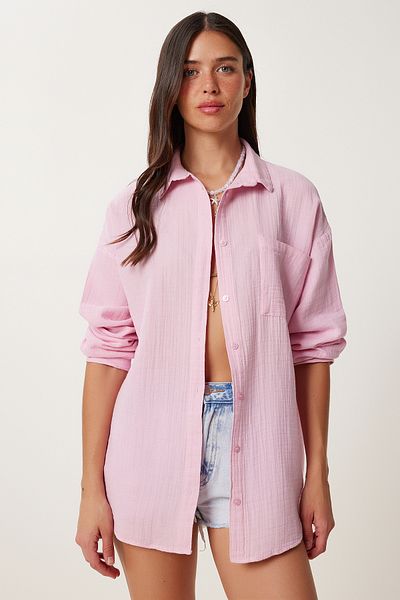 Lovelyİstanbul Cămașă de muselină de bază oversize CANDY PINK LMX0002