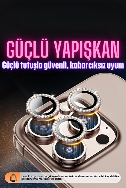 Evax [Taşlı] iPhone 16 Pro Max / 16 Pro Uyumlu Çöl Titanyum Taşlı Kamera Lens Koruyucu