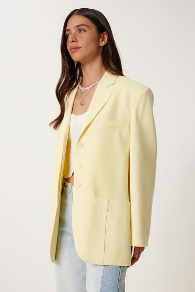 Lovelyİstanbul Jachetă de blazer din in sezoniu căptușită GALBEN LFK0013
