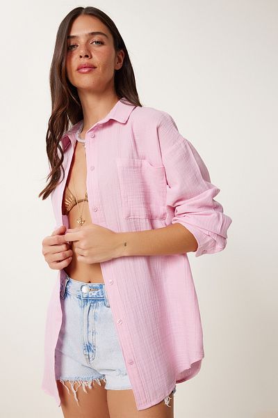 Lovelyİstanbul Cămașă de muselină de bază oversize CANDY PINK LMX0002