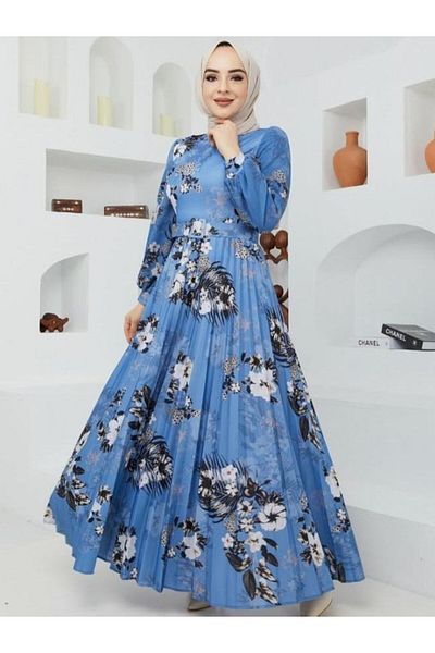 FRESH FASHION Patterned Lycra Satin Hijab Dress Does Not Show Inside