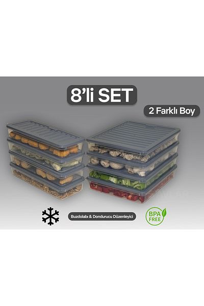 SAVLAR 8-Piece Icebox Refrigerator Organizer Airtight Storage Container 4 X 2400 ml 4 X 1170 ml