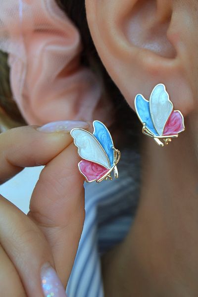 Sacce Scarves&Accessories Mineli Colorful Butterfly Earrings – Blue, White and Pink