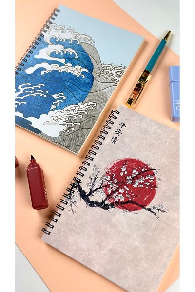 Apeirona 2 Notebooks - Steel Spiral - Unlined - A5 - Total 180 Pages - Thick Paper