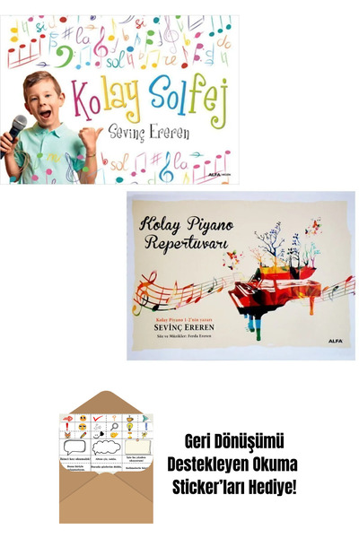 Alfa Yayınları Kolay Solfej + Kolay Piyano Repertuarı 2 Kitap Set + Okuma Sti...