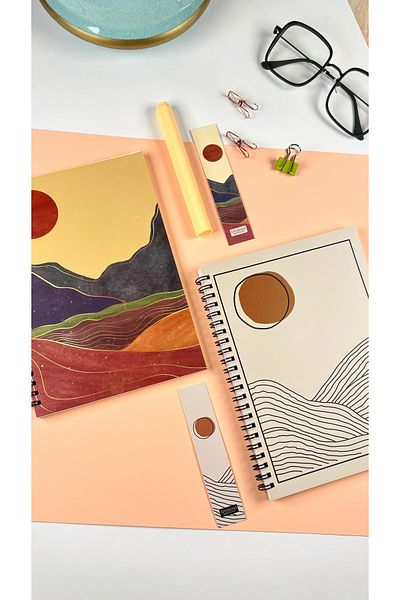 Apeirona 2 Notebooks - Steel Spiral - Unlined - A5 - Total 180 Pages - Thick Paper