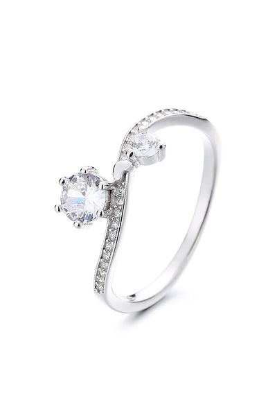 delis Inel Argint 925, Jw1326, Model Elegant Cu Piatra, Placat Cu Rodiu