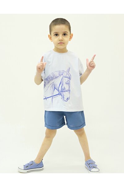 BALKABAĞI At İndigo Müslin Pamuk yazlık Çocuk Takım