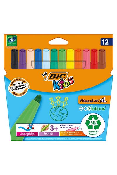 Bic 12 Color Vısacolor Jumbo Felted Crayons - Kids