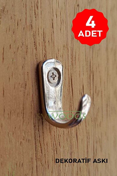 sywoods Dekoratif Tekli Askı 4 Adet Ve Vidaları Nikel Aksesuar Tasarım Hobi A...
