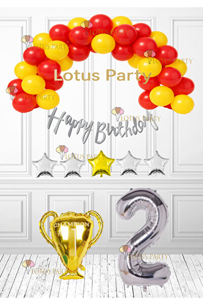 LOTUS PARTY 2 Yaş GALATASARAY temasına uygun doğum günü seti Sarı Kırmızı Bal...