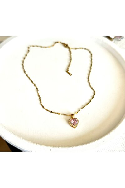 DEMOKAN Kadın Çelik Kolye Zirkon Taş Yıldız Zincir Kalp Kararmaz Kolye