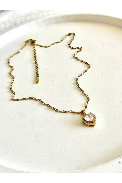 DEMOKAN Kadın Çelik Kolye Zirkon Taş Yıldız Zincir Kalp Kararmaz Kolye