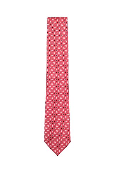 1001 Kravat Floral Patterned 7.5 cm Wide Red Silk Tie