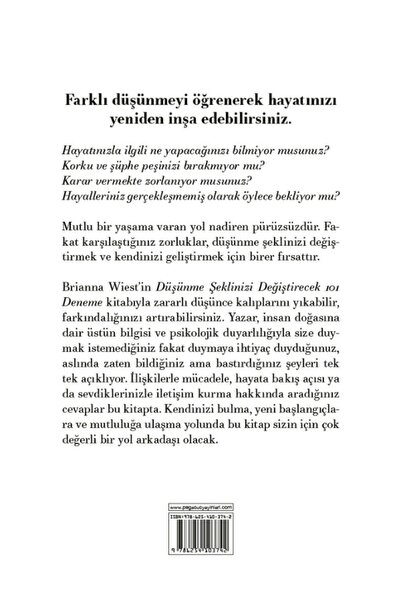 Pegasus Yayınları Düşünme Şeklinizi Değiştirecek 101 Deneme - Brianna Wiest