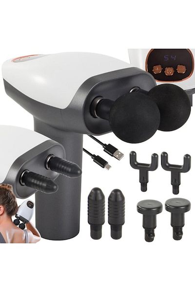 miraza Aparat Pentru Masaj Profesional Tip Pistol, 2 Capete Simultane, 10 Viteze Reglabile, 8 Accesorii