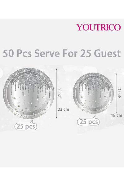 Youtrico Disposable Tableware 50pieces23cm/18cm Ideal For 25 People Wedding Plating/birthday Party Table