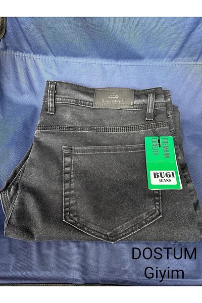 DostumGiyim Bugi Star Black Classic Fit Plus Size High Waist Regular Leg Men's Jeans