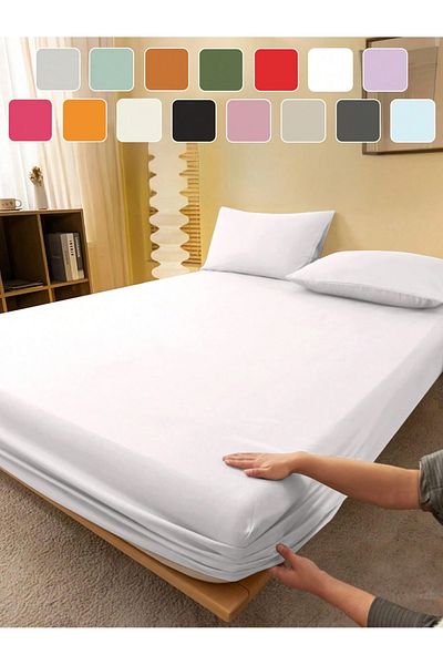Soft Colours White Double Elastic Sheet + 2 Pillowcases 160x200