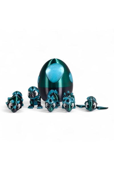 Deniz3DToys Hareketli Dinozor Figürleri ve Yumurta Kutusu 5'li Set - Parlak S...
