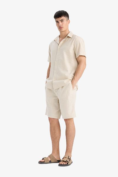 DeFacto 100% Cotton Relax Fit Linen Look Bermuda Shorts with Pockets C7381Ax25Sm