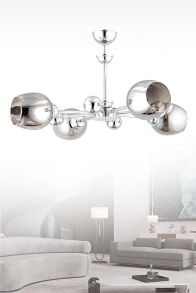 İstanbul Avize Nairobi 4'lü Gümüş Füme Opak Camlı Avize