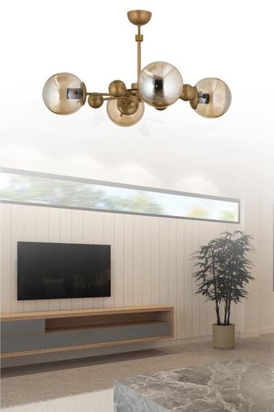 İstanbul Avize Nairobi 4'lü Eskitme Kasa Sarı Glop Camlı Avize