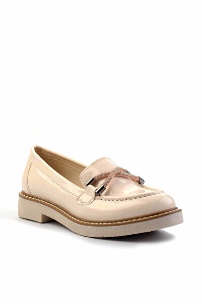 Bambi Bej Kırışık Kadın Loafer Ayakkabı K01257067408