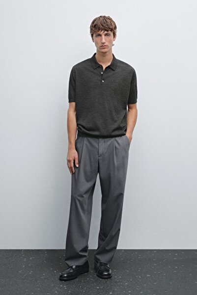 Massimo Dutti Kısa kollu yün karışımlı triko polo yaka t-shirt