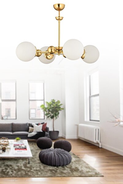 İstanbul Avize Nairobi 4'lü Gold Kasa Beyaz Glop Camlı Avize