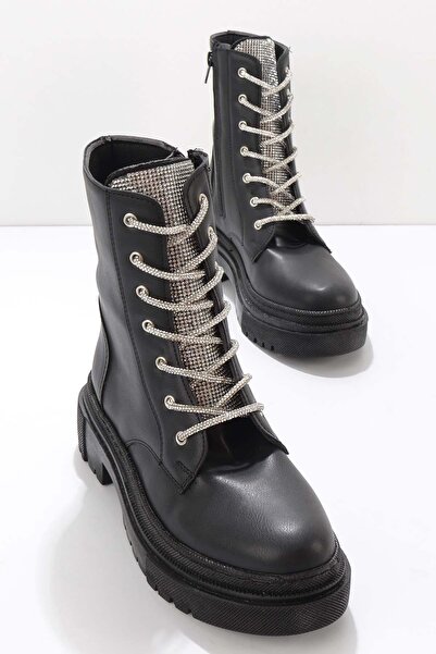 Bambi Siyah Lame Kadın Bot & Bootie K02641530609