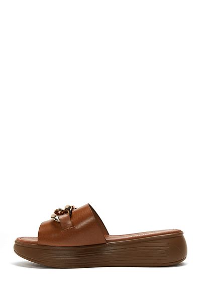 Derimod Tan Leather Women's Slippers - Thick Sole 24sfd330518