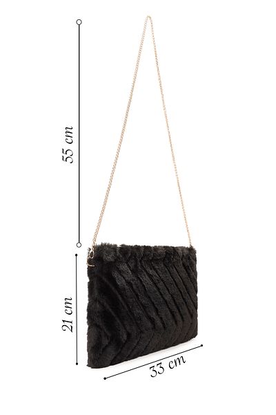 Derimod Black Plush Women's Portfolio Bag - Chain Strap 24wbd2206ph