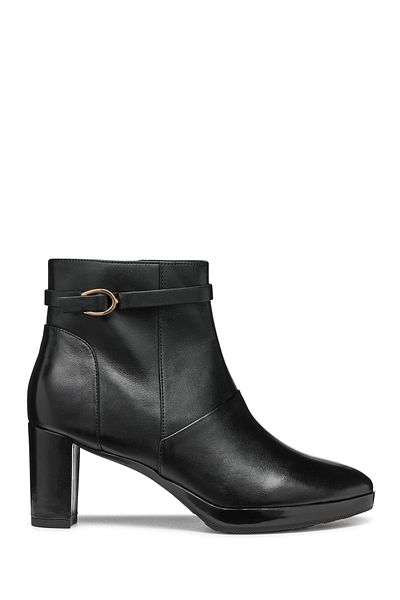 Geox Black Pleasure Zippered Thick Heel Leather Women's Boots - D46Tea00043C9999