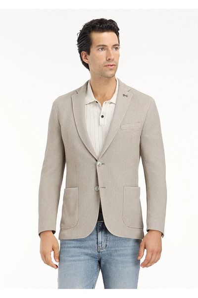 Ramsey Μπεζ μοτίβο πουκάμισο Shoulder Slim Fit Πλεκτό μπουφάν από βαμβακερό μείγμα