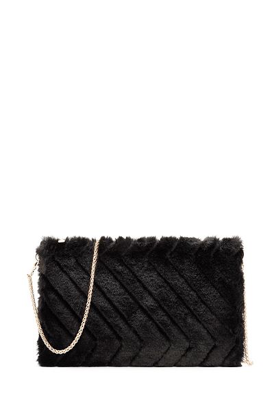 Derimod Black Plush Women's Portfolio Bag - Chain Strap 24wbd2206ph