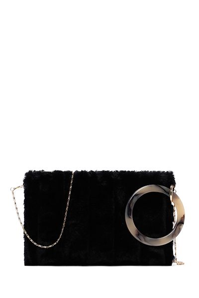 Derimod Black Plush Women's Portfolio - Chain Strap, 24wbd2208ph