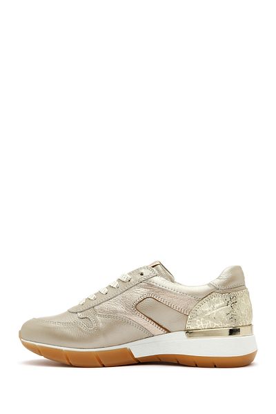 Derimod Women's Gold Lace-Up Side Zipper Leather Sneaker 25Sfd 370514