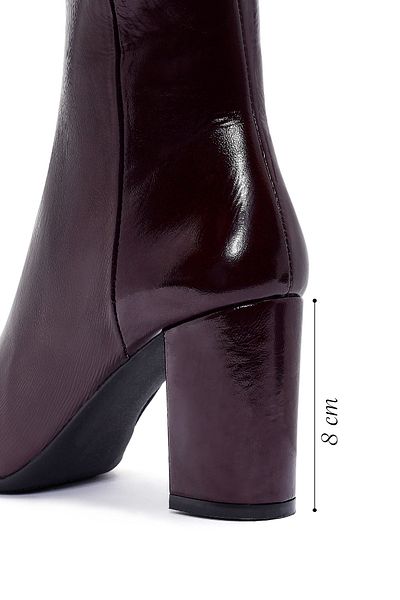 Derimod Gritti Women's Burgundy Zippered Thick Heeled Patent Leather Boots 24Wfd 110016