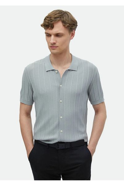Ramsey Light Gray Polo Collar Jacquard Knitwear