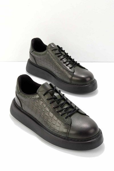 Bambi Khaki Leather Men's Sneaker E01556554003
