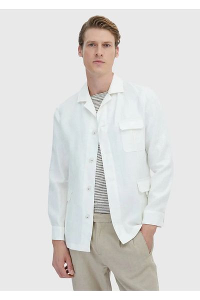 Ramsey Λευκό μονόχρωμο Casual Fit Μπουφάν από βαμβακερό μείγμα