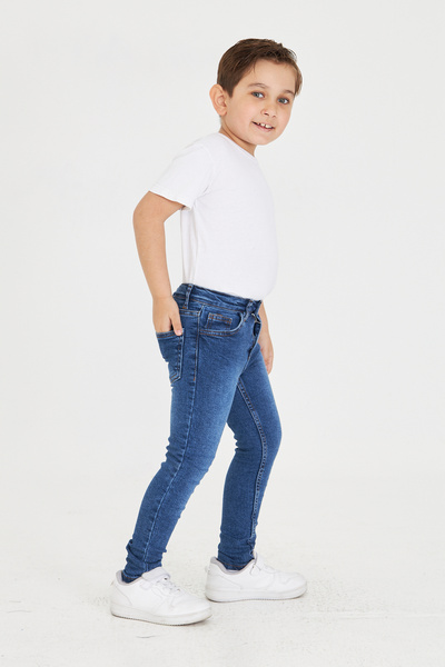 Lexsina Boy's Blue Skinny Leg Jean Lycra Trousers Adjustable Elastic Waist Buttoned Lx320