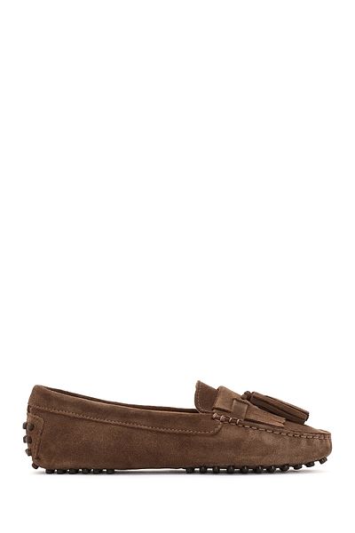 Derimod Suede Leather Women's Loafer - Mink Tassel Detail, Model No: 24SFD290710