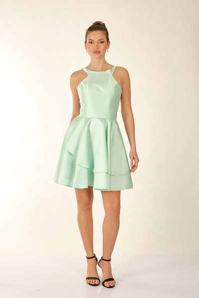 DORİ Γυναικείο βραδινό φόρεμα Dori Halter Neck Flounced Mint 2243105